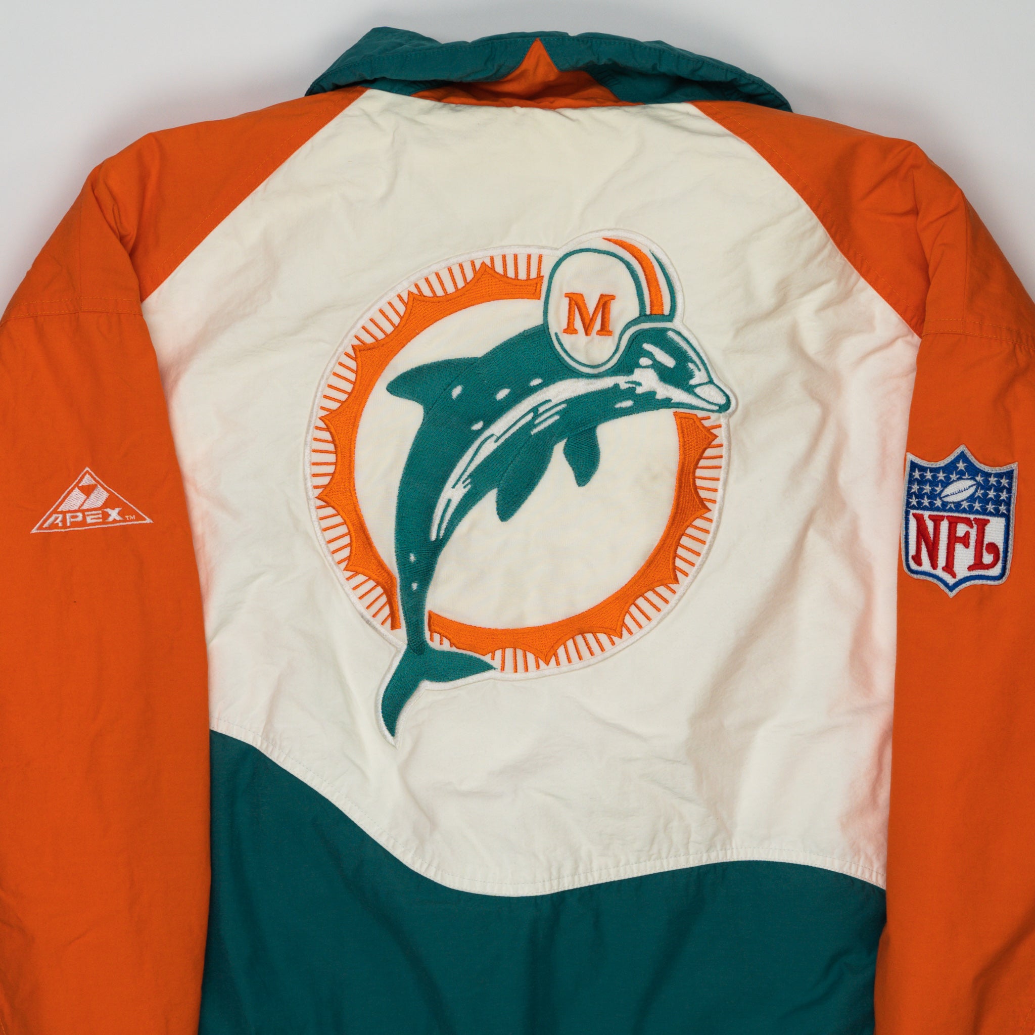 Vintage 90s Miami Dolphins Apex One NFL Bomber Jacket (L/XL) | Rebalance Vintage.