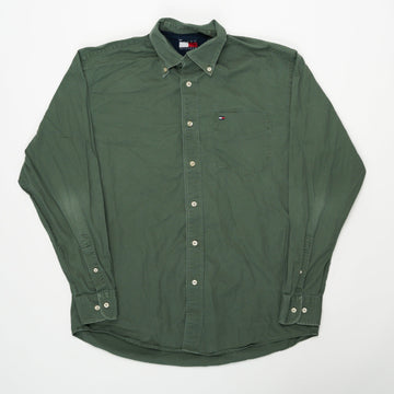 Vintage 90s Moss Green Tommy Hilfiger Button Up (S/M) | Rebalance Vintage.