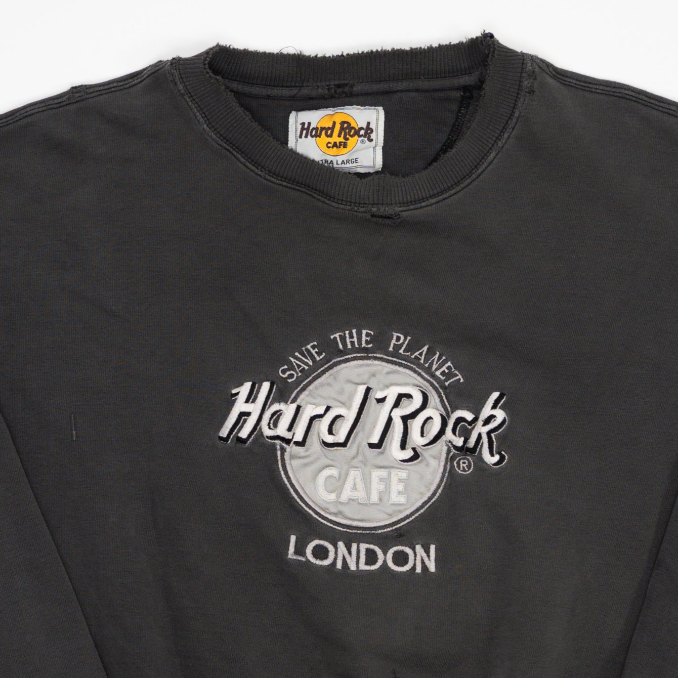 Vintage Rugged Washed Grey Hard Rock Cafe London Crewneck (L) | Rebalance Vintage.