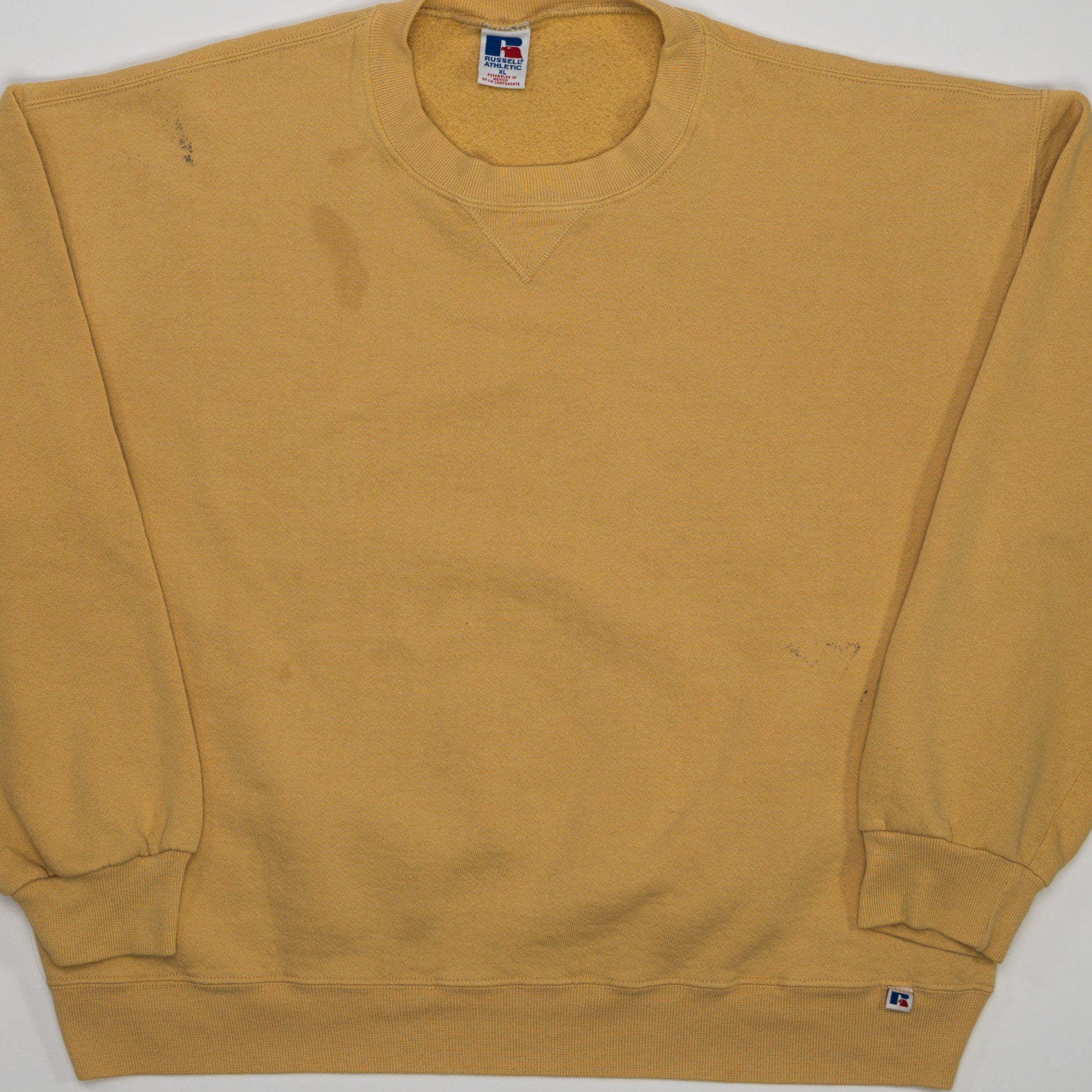Vintage Mustard Yellow Russell Athletics Crewneck (XL) | Rebalance Vintage.