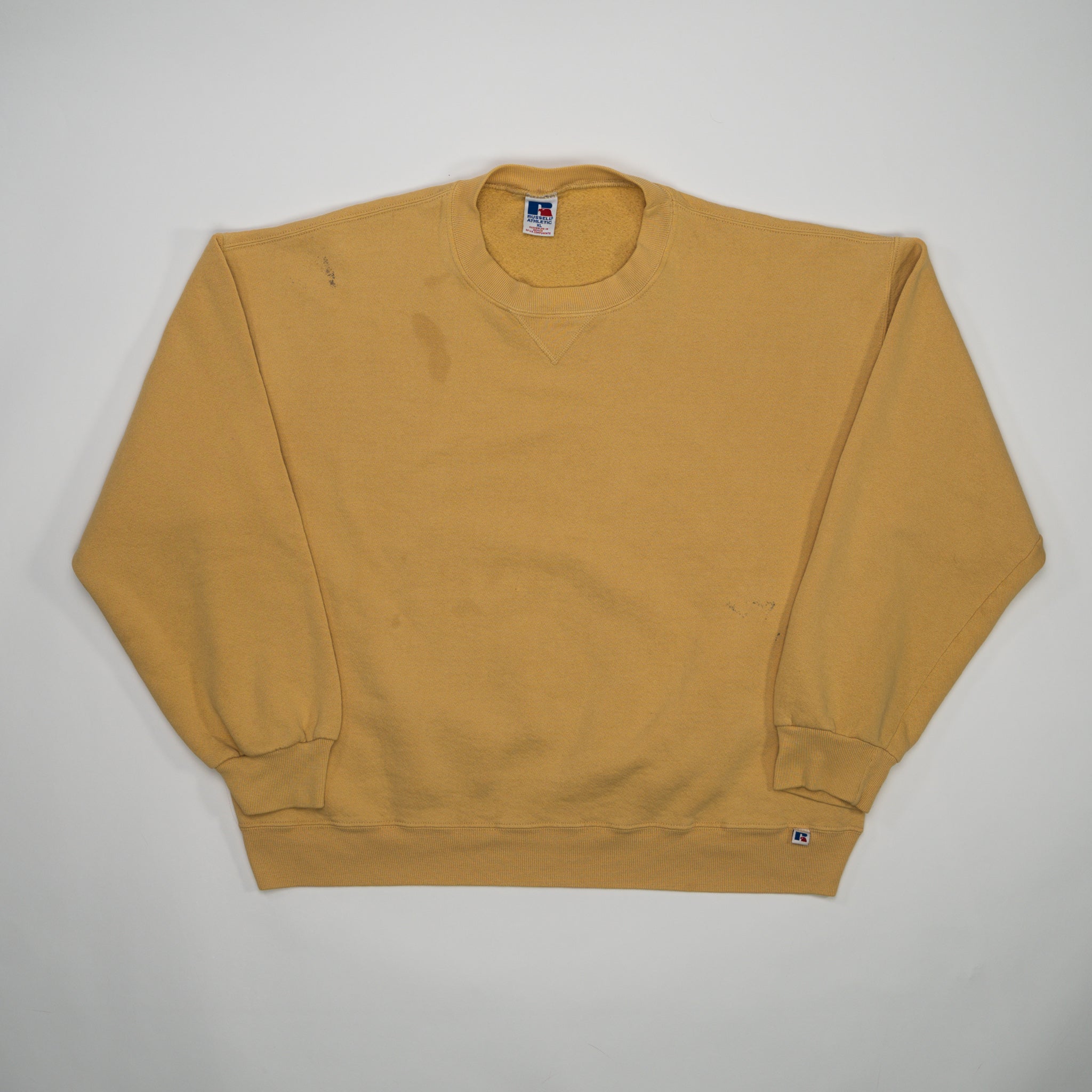 Vintage Mustard Yellow Russell Athletics Crewneck (XL) | Rebalance Vintage.