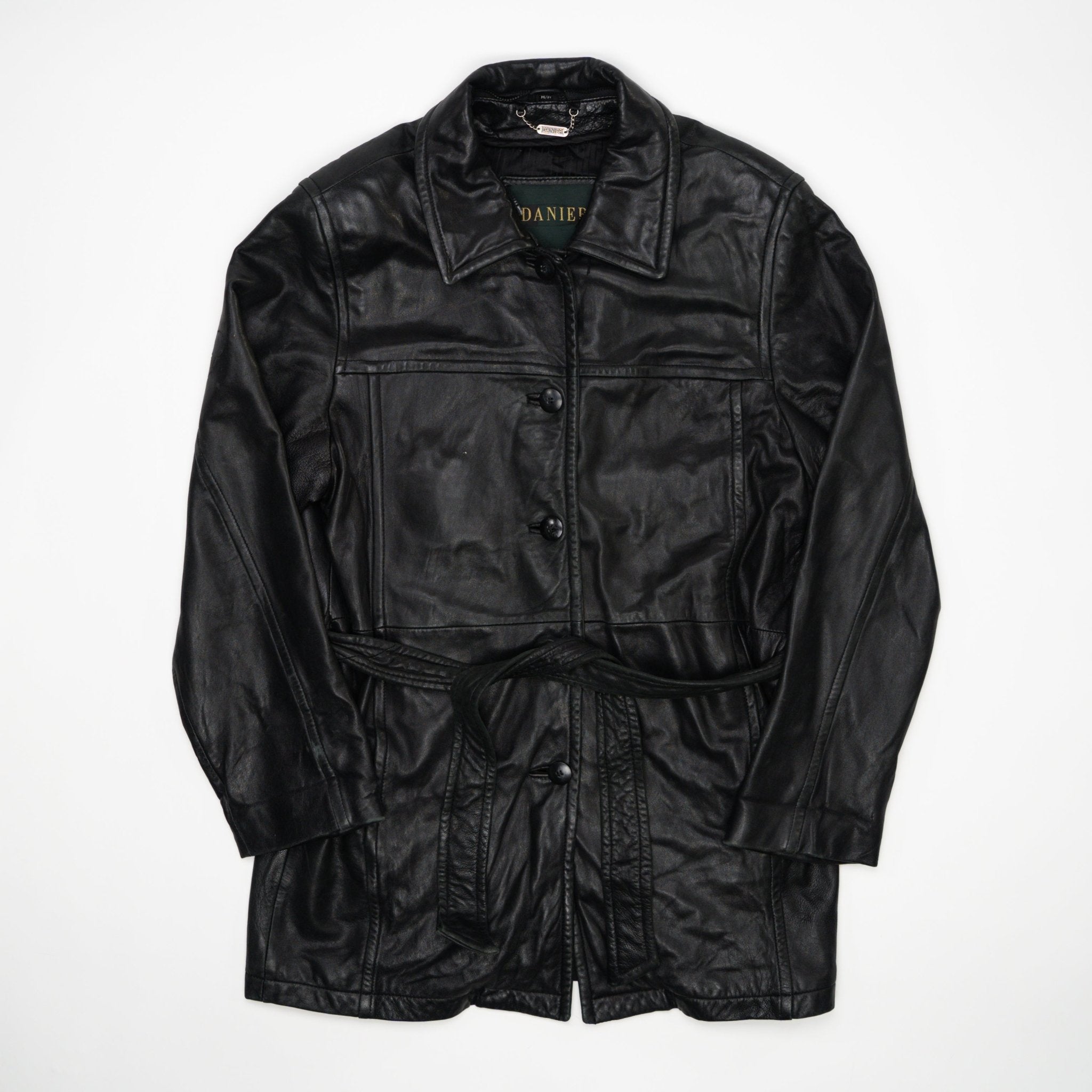 Vintage 90s Danier Long Leather Coat (M) | Rebalance Vintage.
