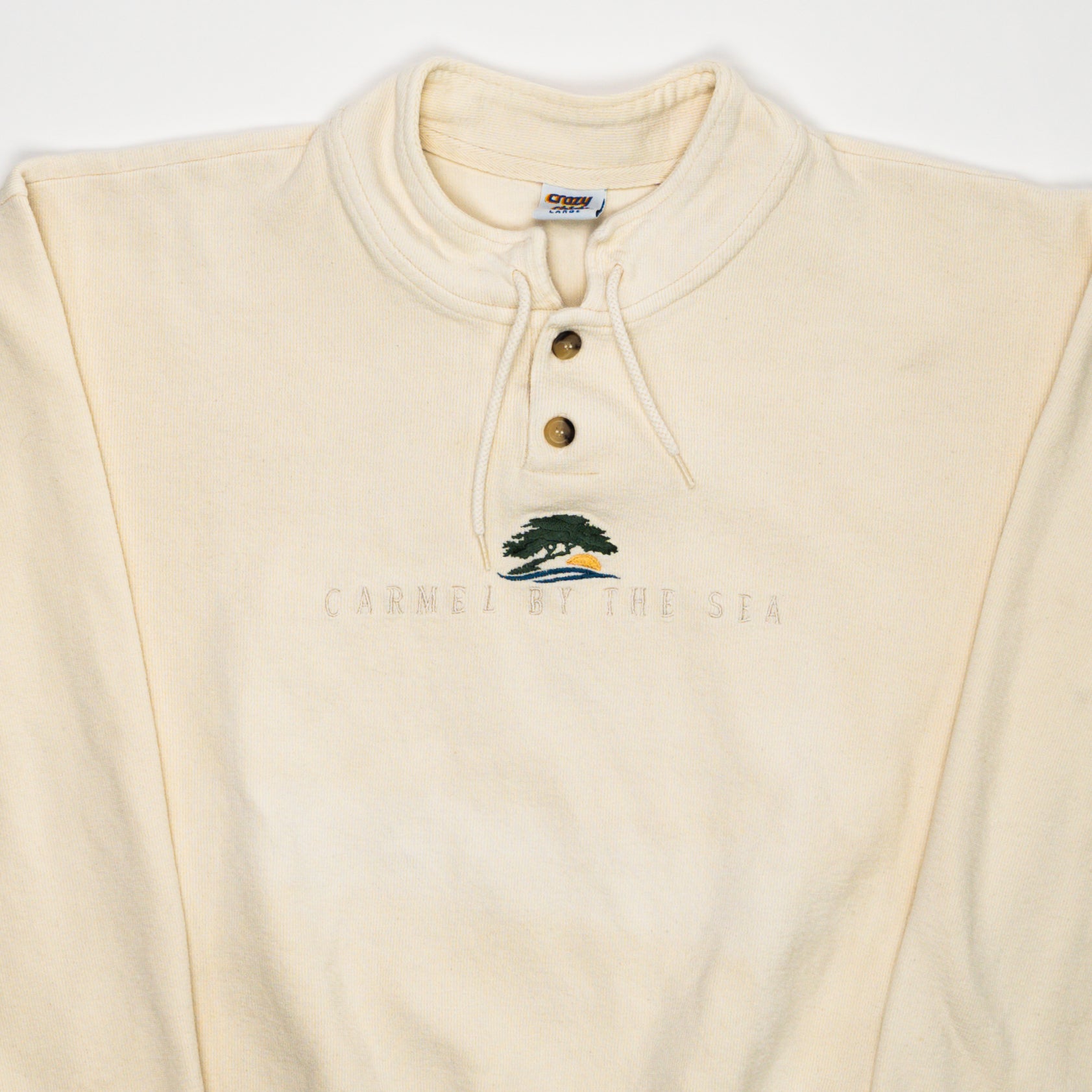 Vintage Cream Carmel by the Sea 1/4 Button Sweater (L) | Rebalance Vintage.