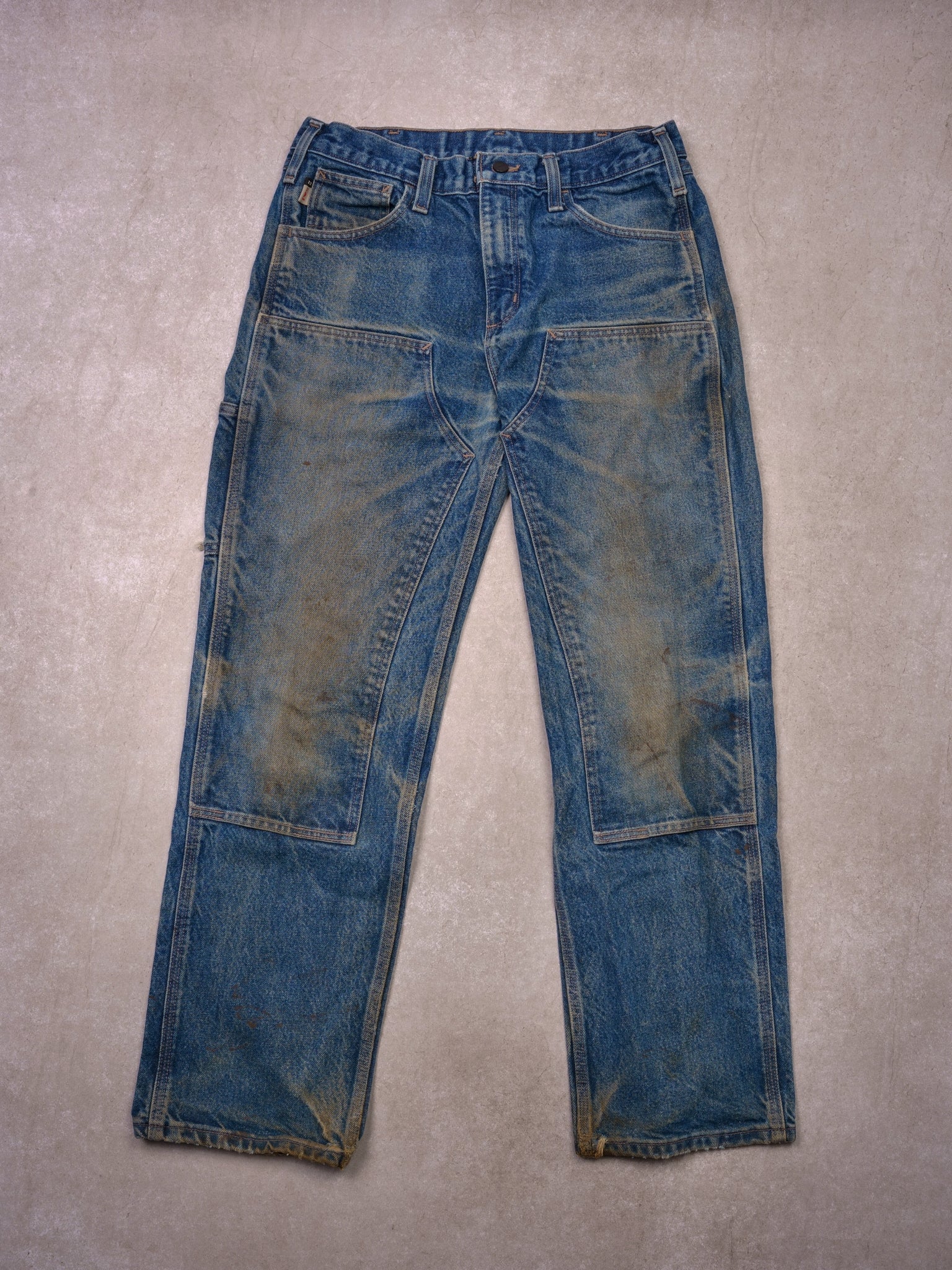 Vintage 90s Light Blue Denim Rare Carhartt Double Knee Carpenter Pants (34x30)