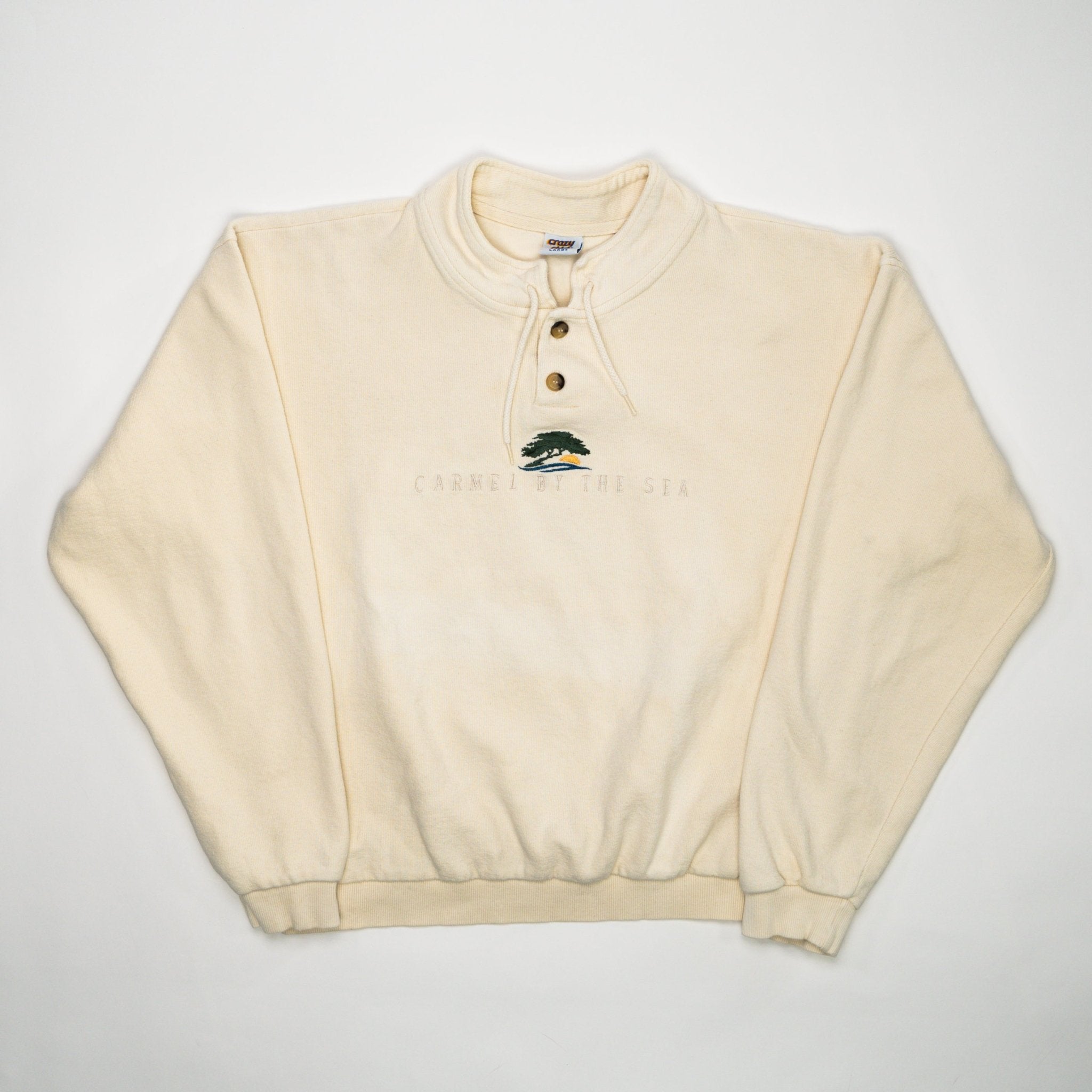 Vintage Cream Carmel by the Sea 1/4 Button Sweater (L) | Rebalance Vintage.