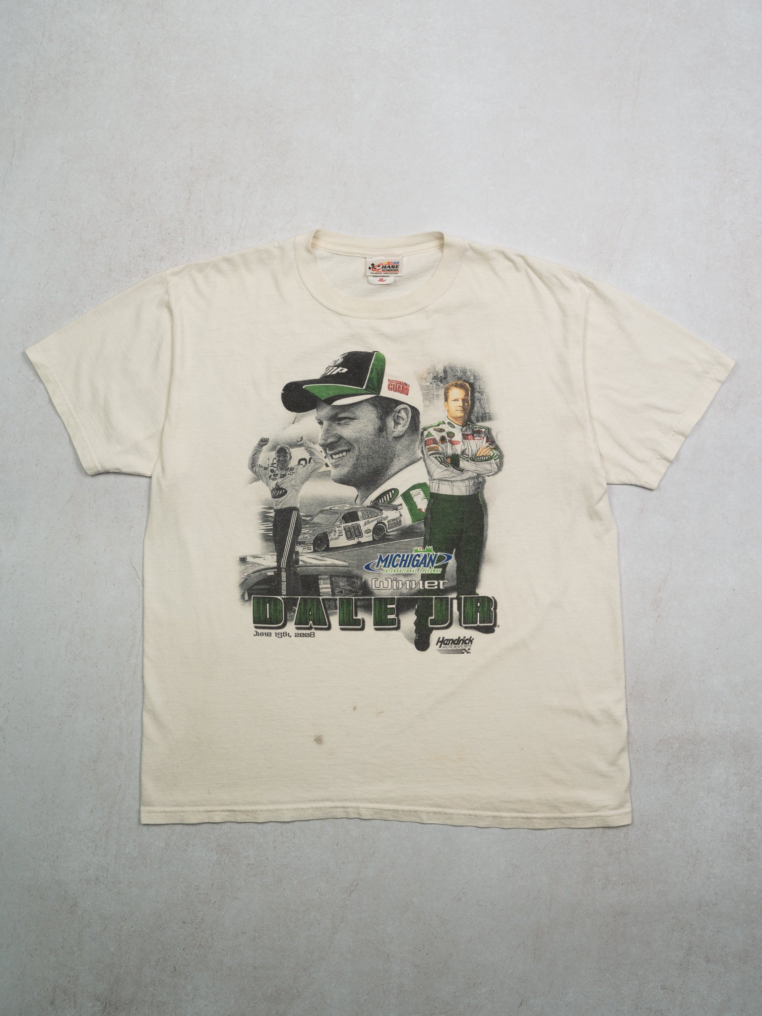 Vintage '08 Cream Dale Jr Michigan Speedway Tee (L)