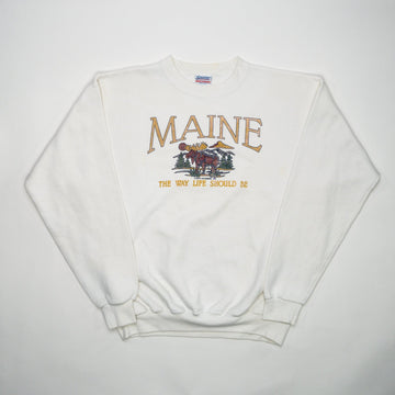 Vintage 90s White Maine the way life should be Crewneck (L) | Rebalance Vintage.