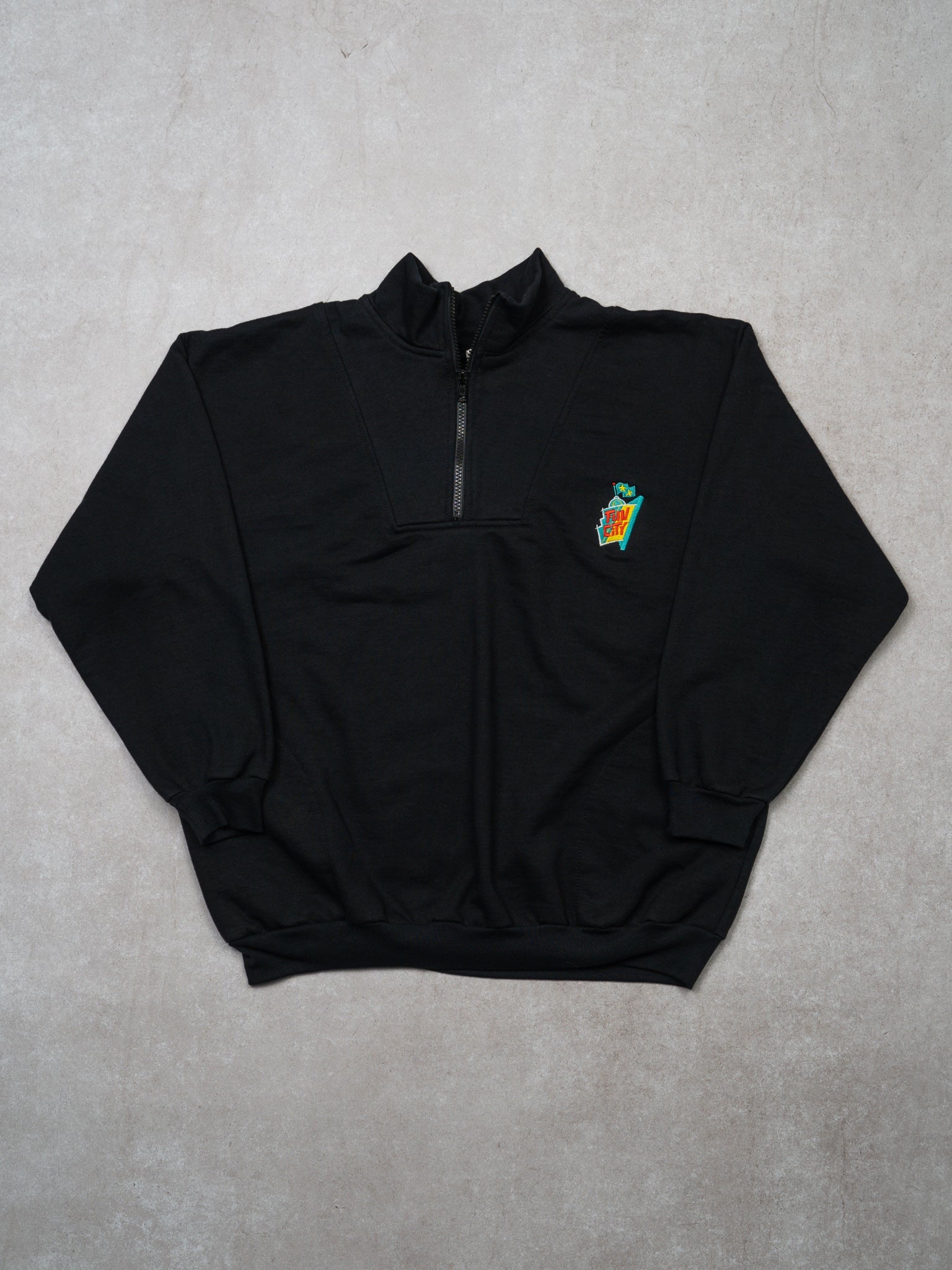 Vintage 90s Black Fun City 1/4 Zip Sweater (M/L)