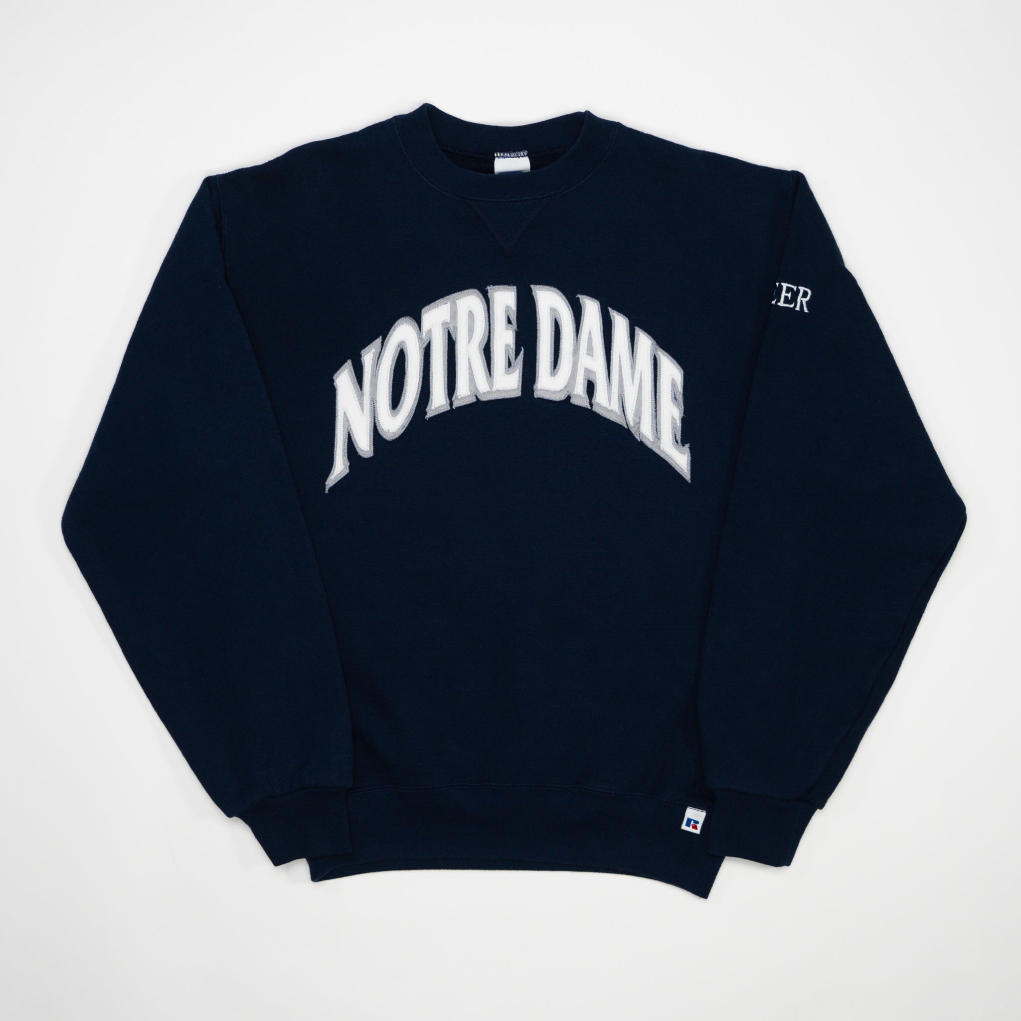 Vintage Navy Blue Notre Dame Russell Athletics Crewneck (S) | Rebalance Vintage.