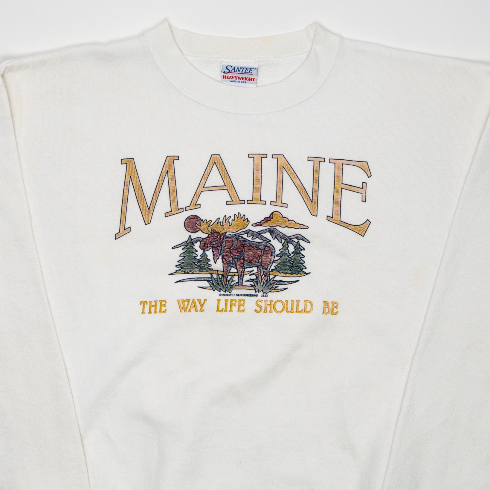 Vintage 90s White Maine the way life should be Crewneck (L) | Rebalance Vintage.