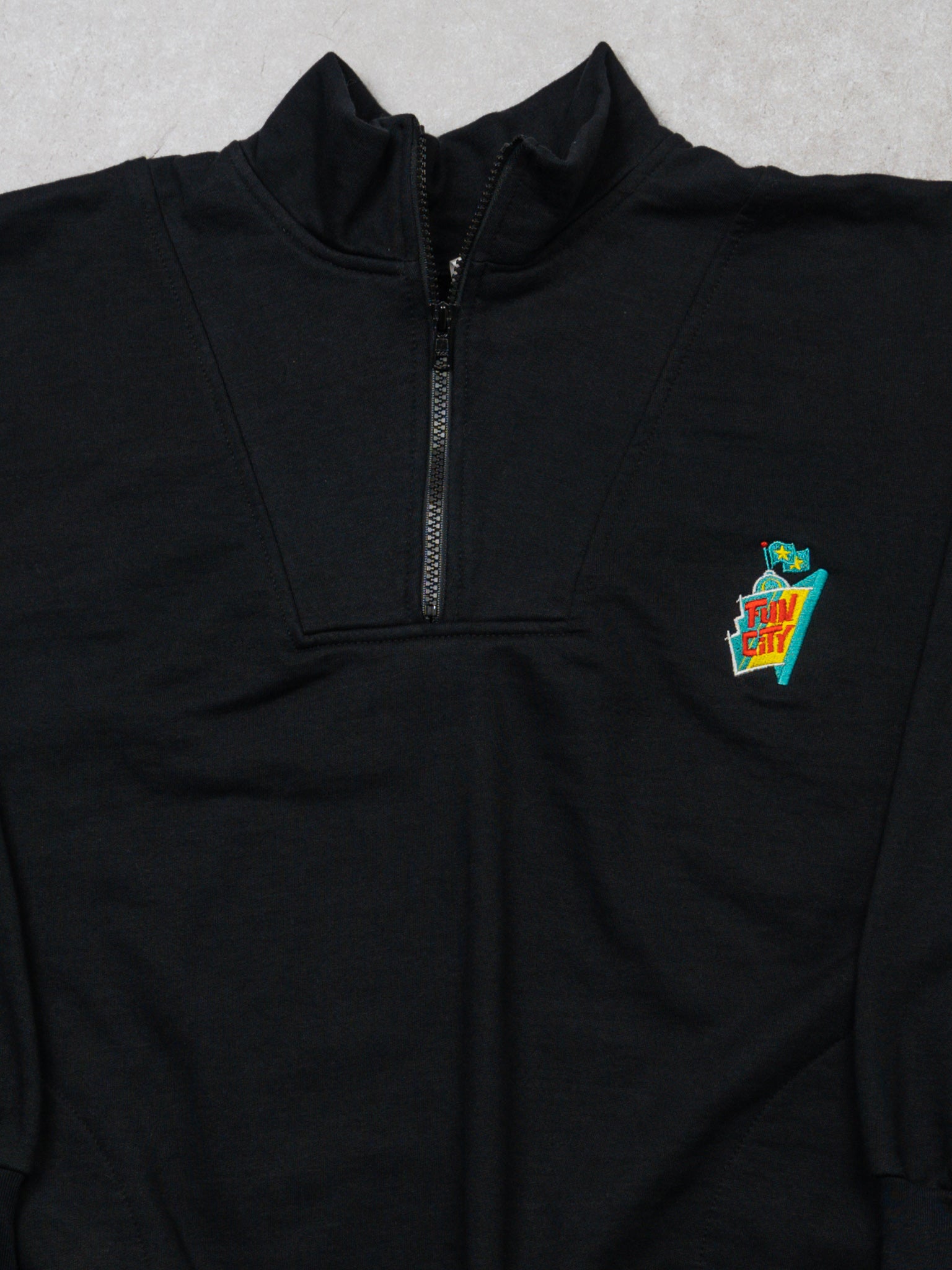 Vintage 90s Black Fun City 1/4 Zip Sweater (M/L)