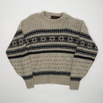 Vintage Beige + Black Eddie Bauer Patterned Knit Sweater (M) | Rebalance Vintage.