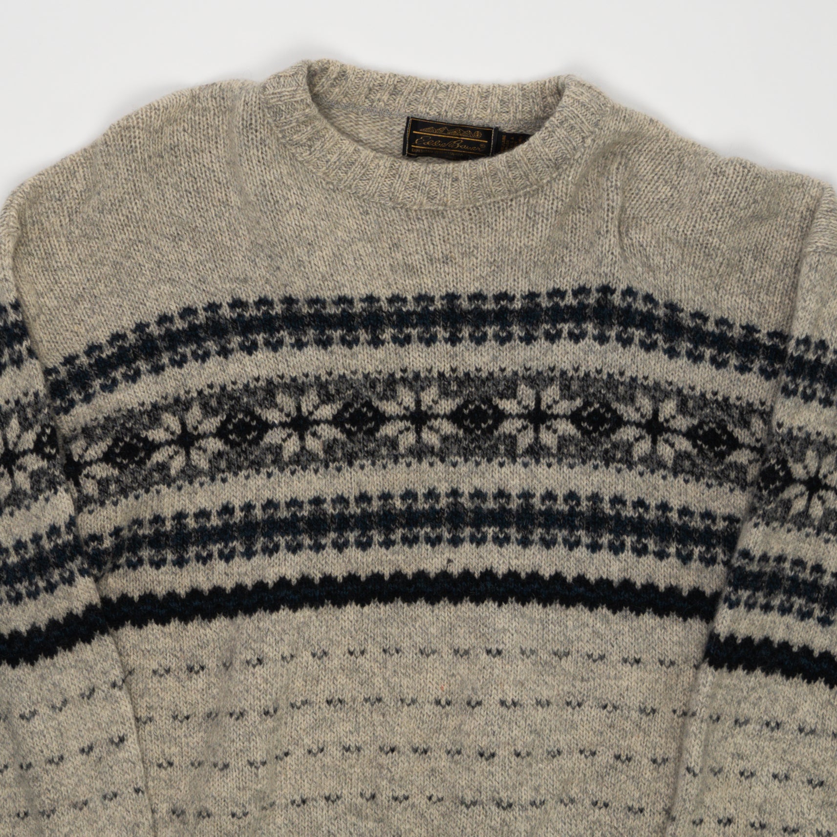 Vintage Beige + Black Eddie Bauer Patterned Knit Sweater (M) | Rebalance Vintage.