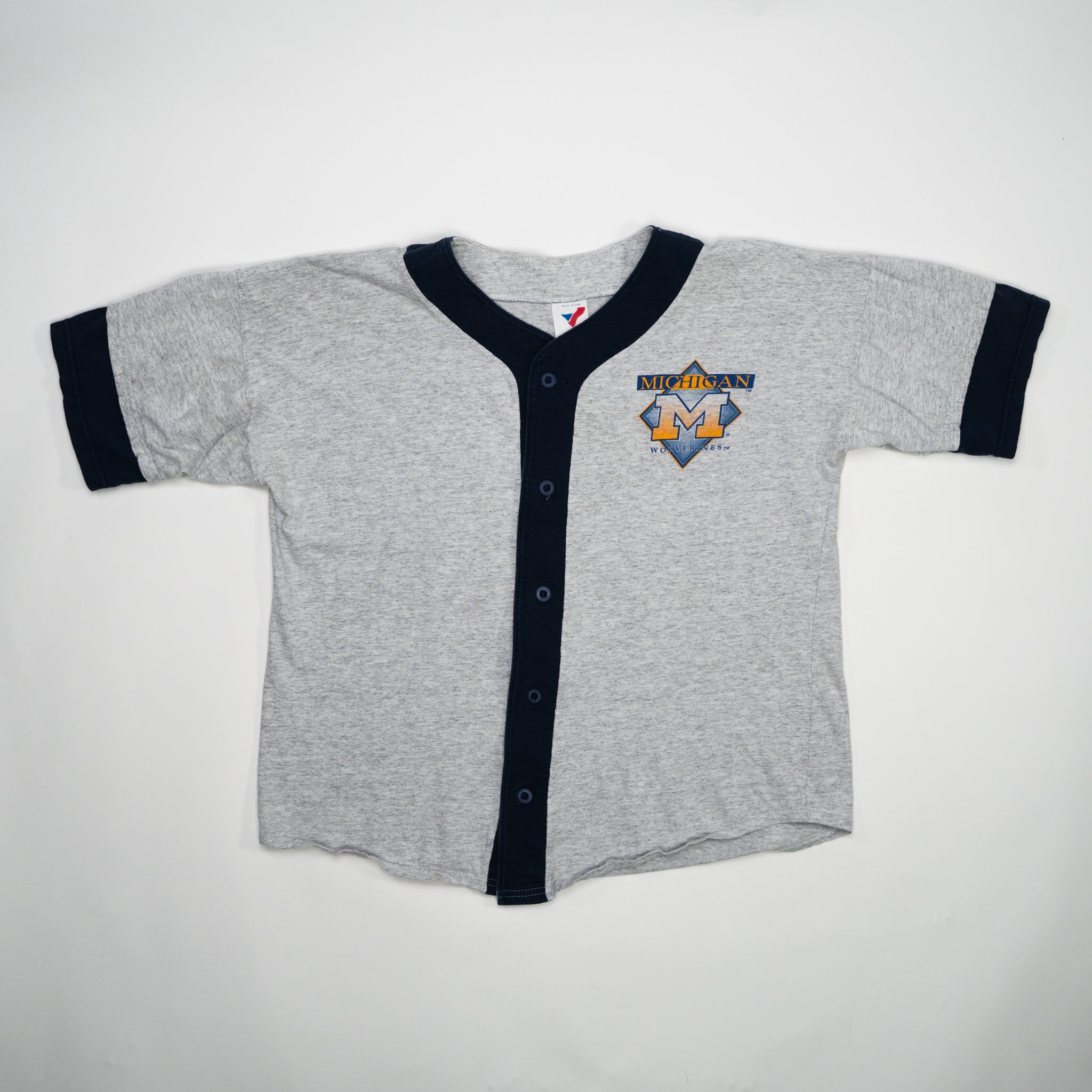 Vintage 90s Grey Michigan Wolverines Cotton Baseball Jersey (M/L) | Rebalance Vintage.