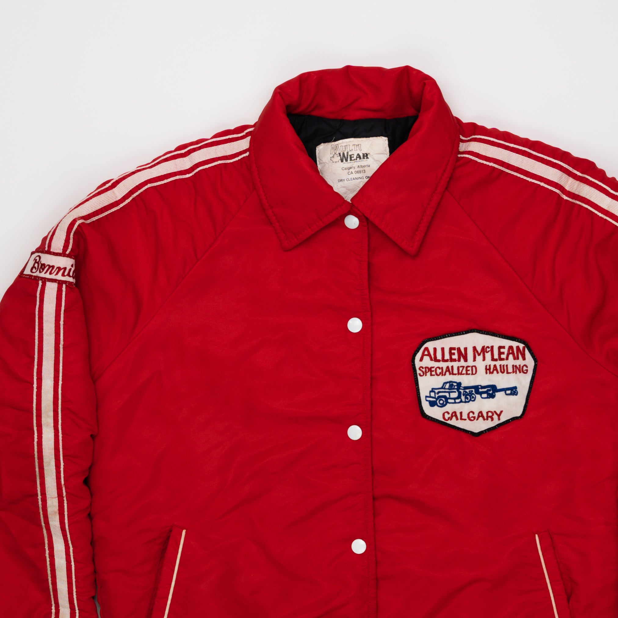 Vintage 80s Red Allen McClean Hauling Calgary Insulated Jacket (L) | Rebalance Vintage.