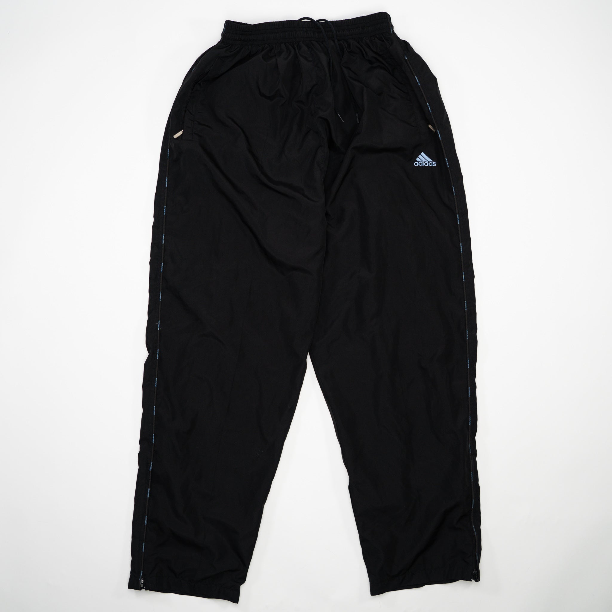 Vintage Black + Blue Adidas Windbreaker Pants (L/XL)