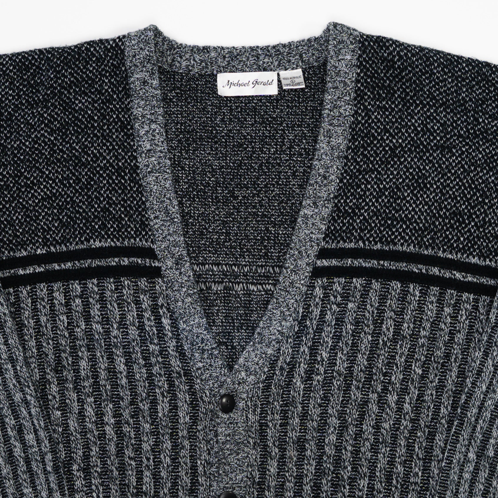 Vintage 70s Black + Grey Michael Gerald Knit Cardigan (L)