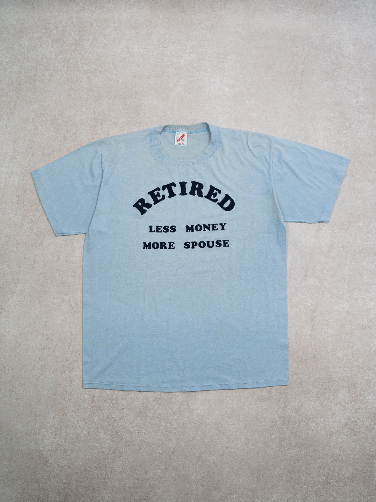 Vintage 90s Baby Blue Retired 'Less Money More Spouse' Tee (M)