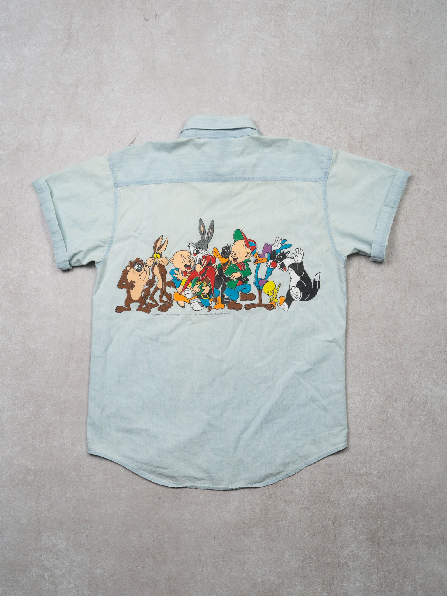 Vintage '91 Looney Tunes Denim Short Sleeve Button Up (M)