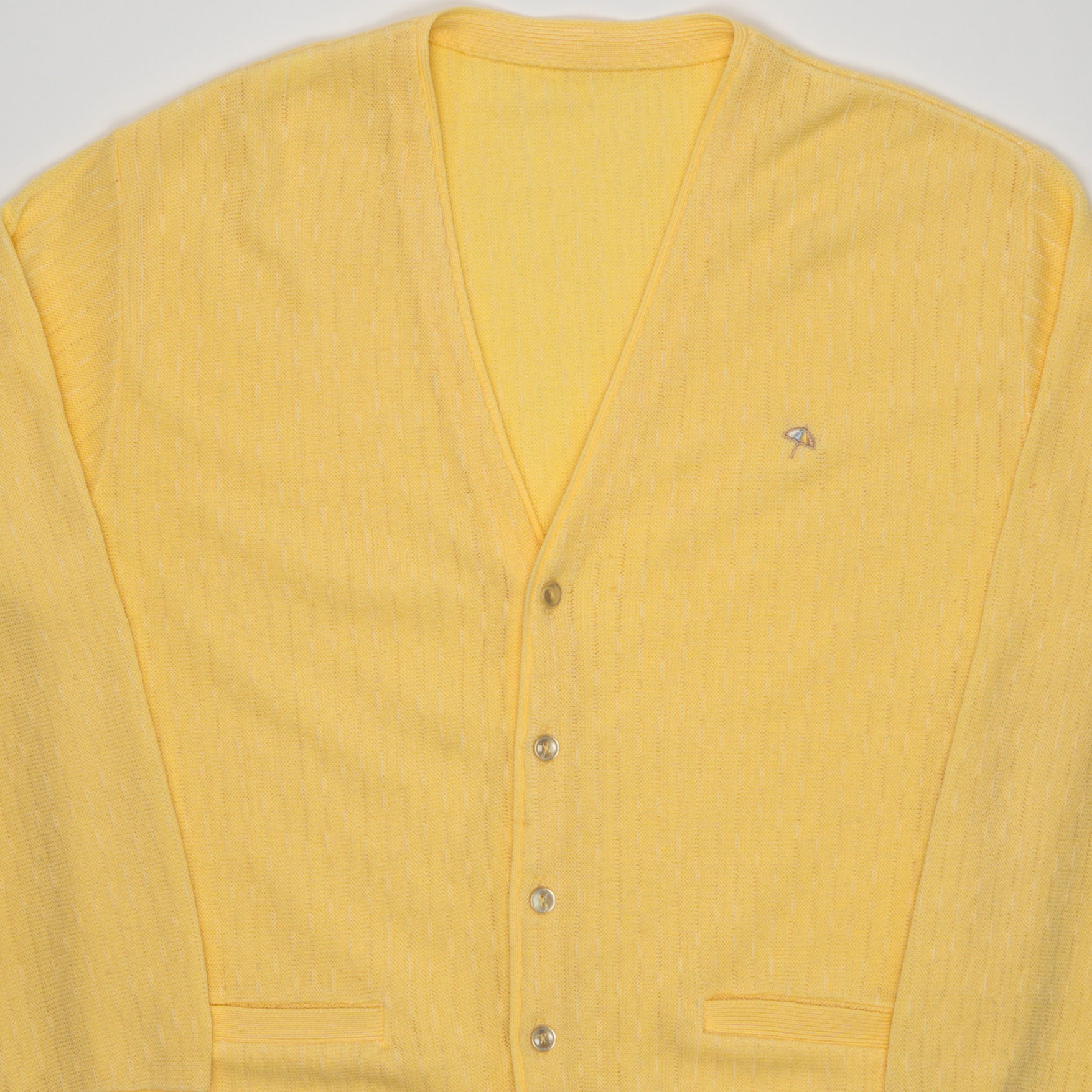 Vintage 80s Yellow Arnold Palmer Knit Cardigan (M) | Rebalance Vintage.