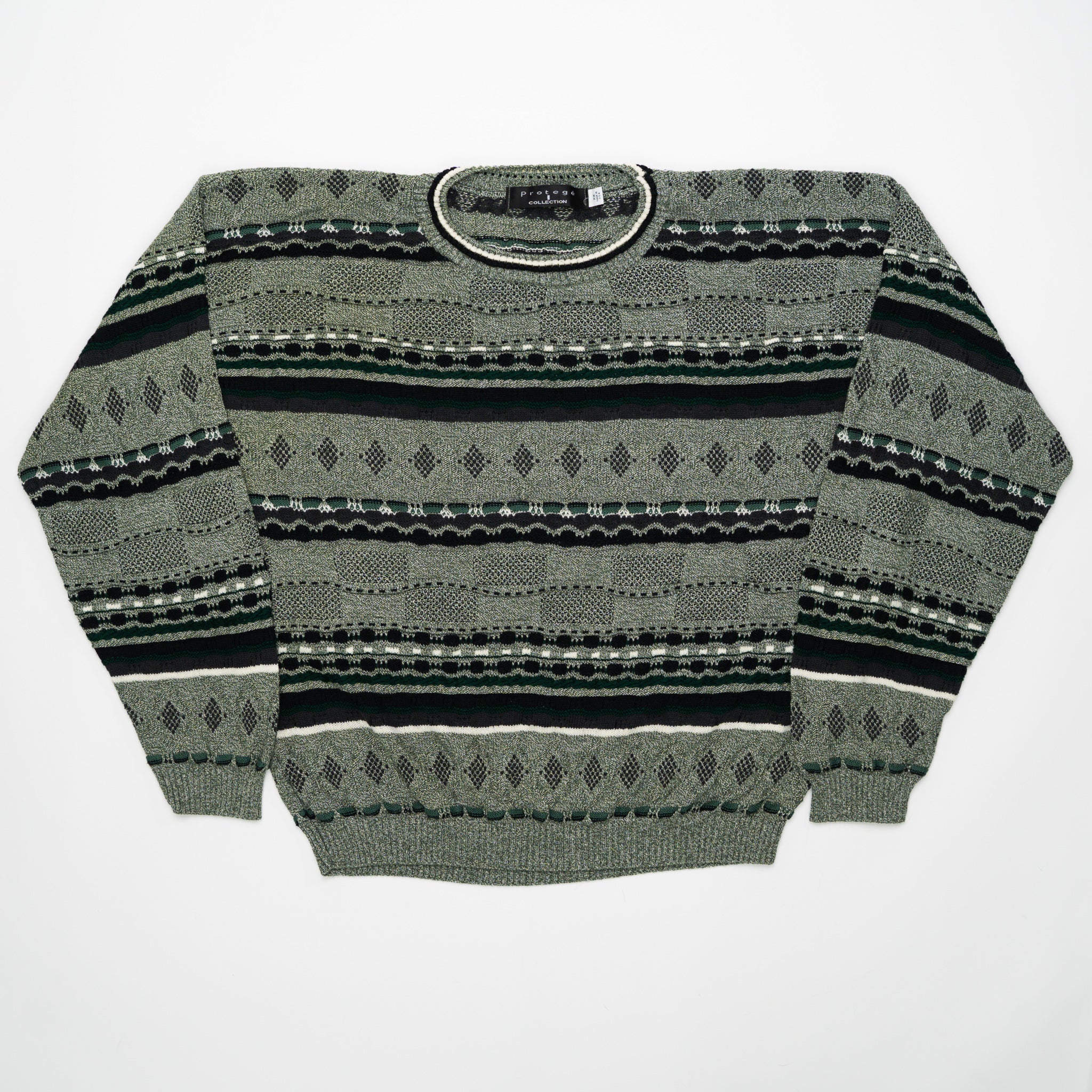Vintage 80s Green + Black Pattern Knit Sweater (XL) | Rebalance Vintage.