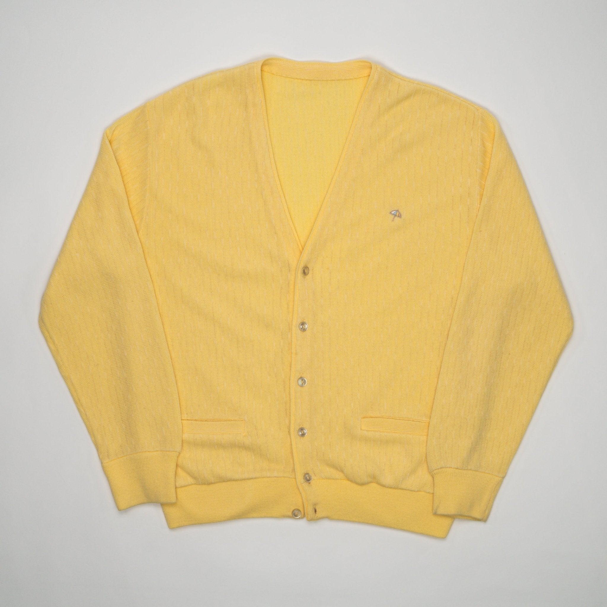 Vintage 80s Yellow Arnold Palmer Knit Cardigan (M) | Rebalance Vintage.