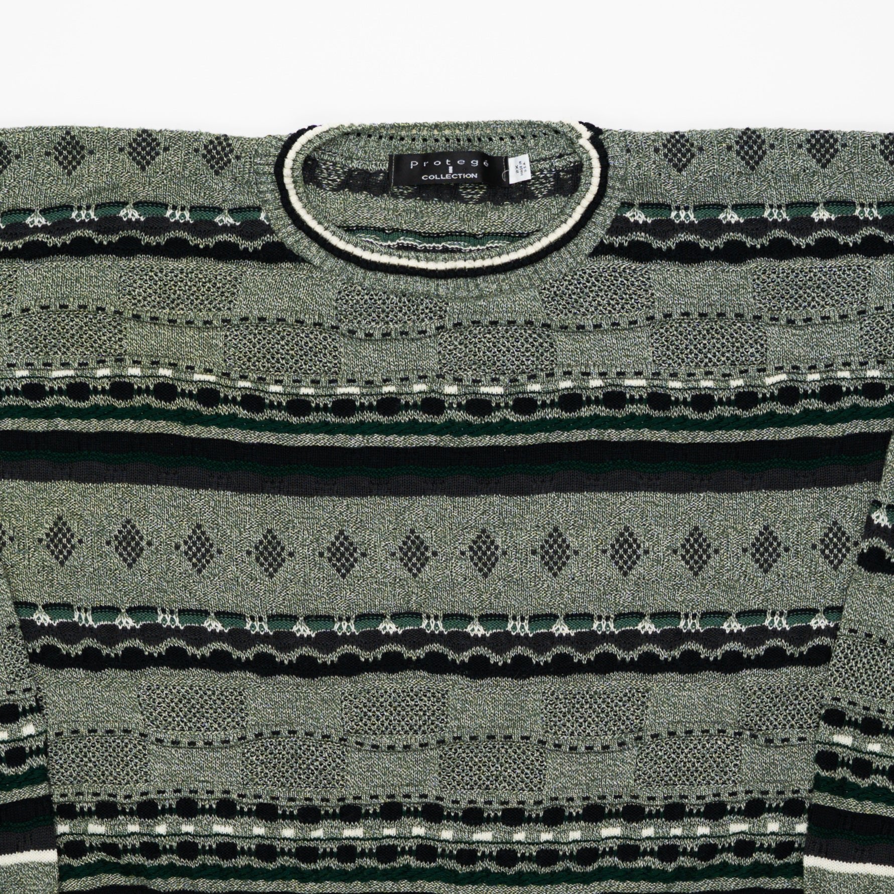 Vintage 80s Green + Black Pattern Knit Sweater (XL) | Rebalance Vintage.