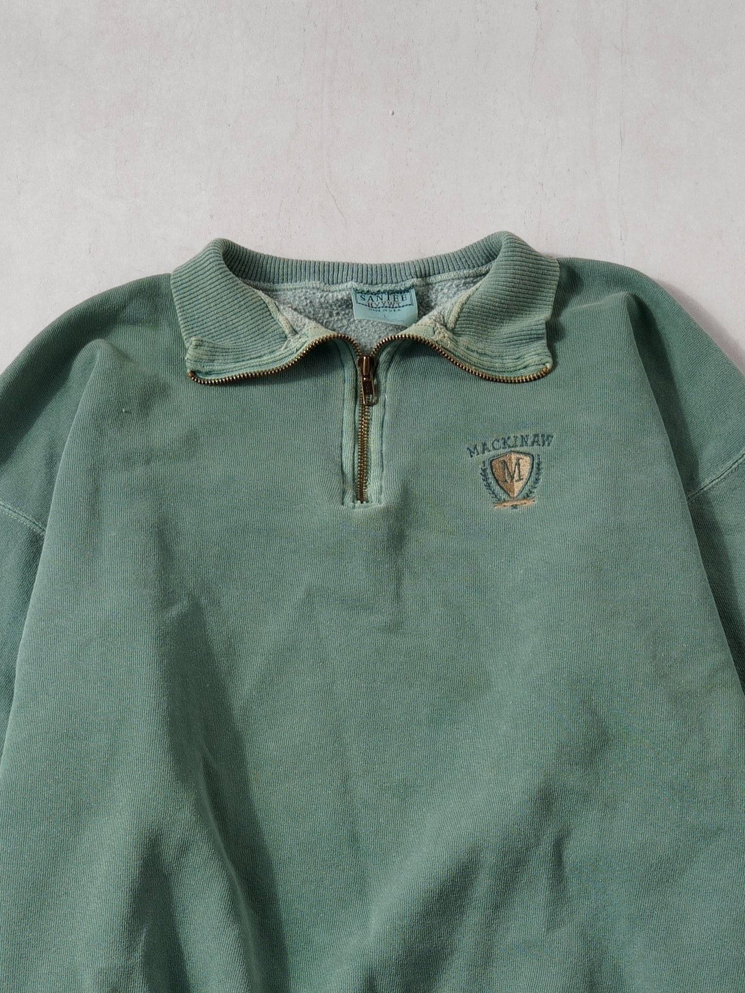 VIntage 90s Washed Green Mackinaw 1/4 Crewneck (L)