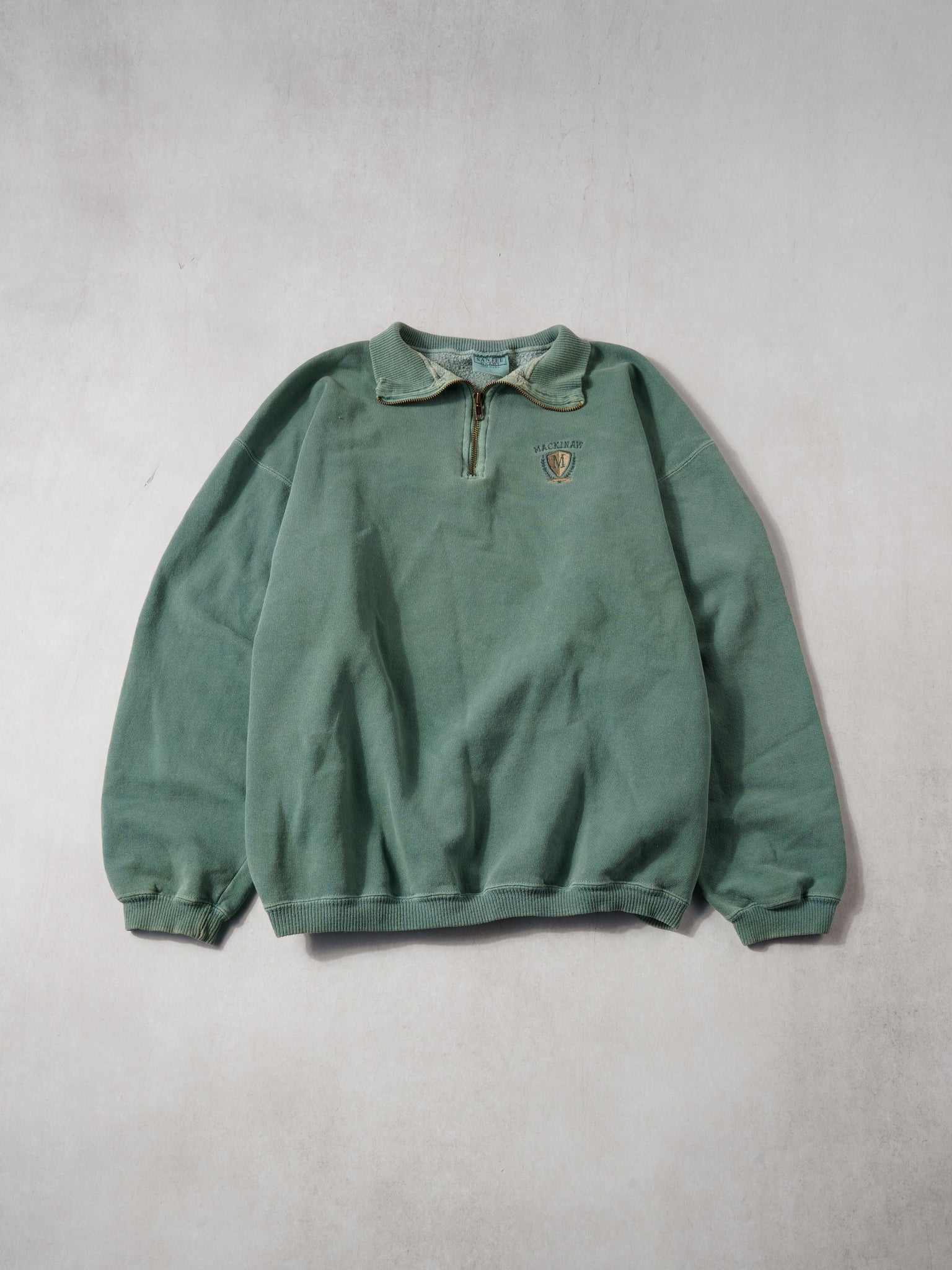 VIntage 90s Washed Green Mackinaw 1/4 Crewneck (L)