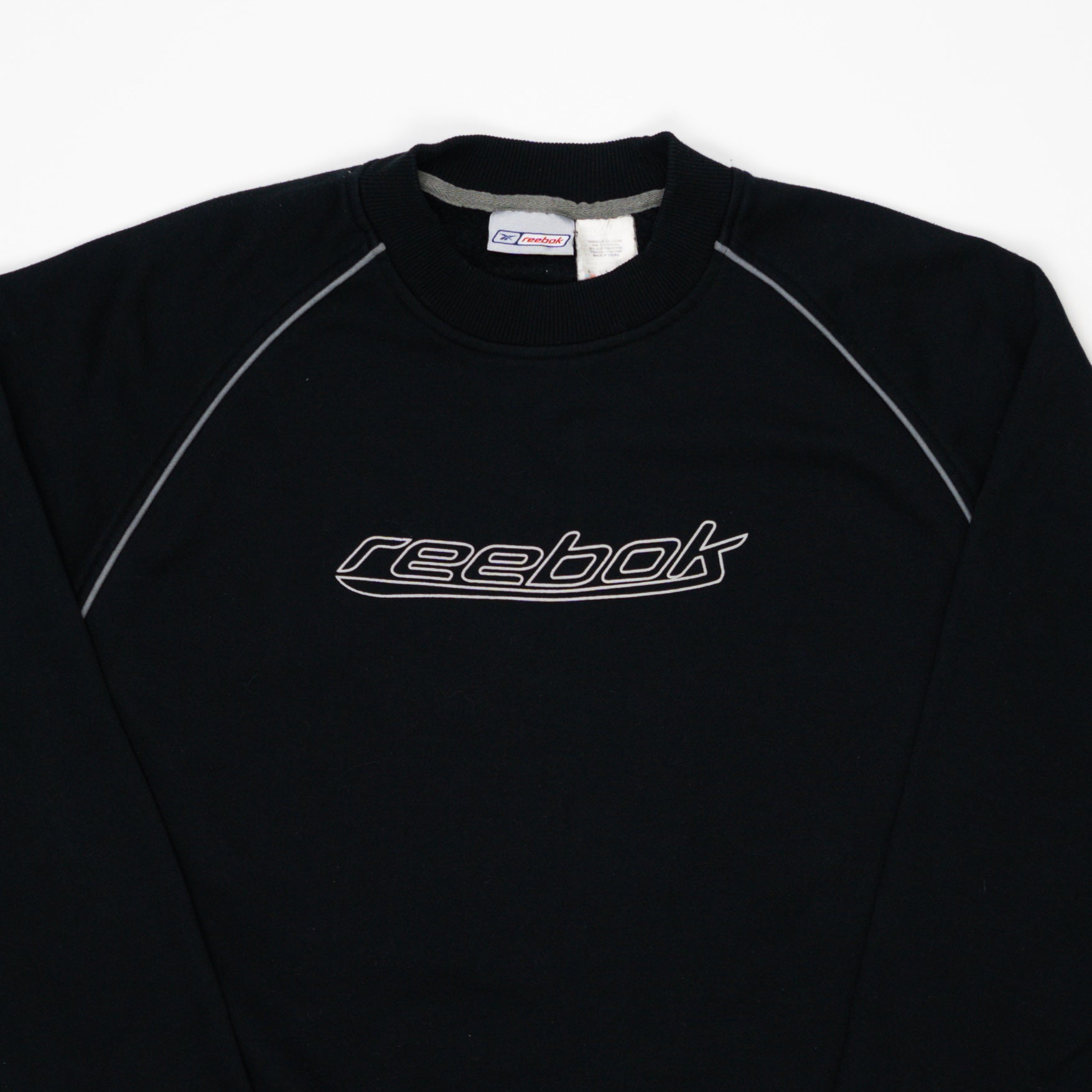 Vintage Black Reebok Spell Out Crewneck (L) | Rebalance Vintage.