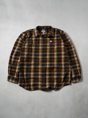 Vintage Y2K Brown, Navy and White Cahartt Plaid Flannel (L)