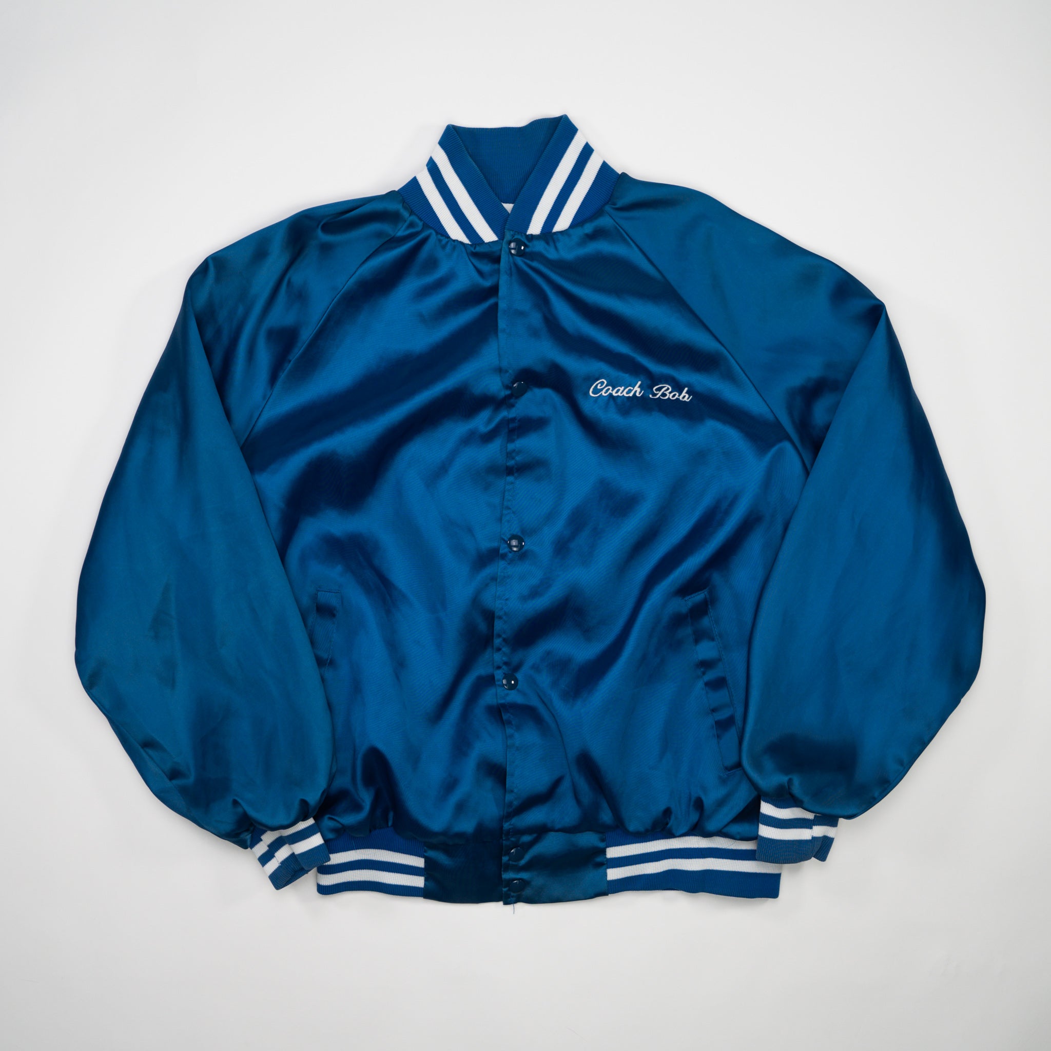 Vintage '95 Blue Robinson's Market Champ Satin Bomber
