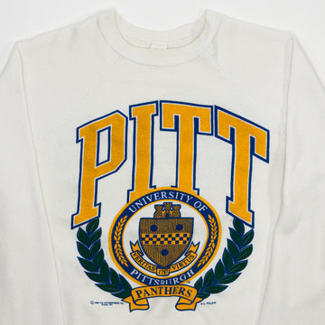 Vintage '88 White PITT Panthers Double Sided Crewneck (M) | Rebalance Vintage.