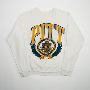 Vintage '88 White PITT Panthers Double Sided Crewneck (M) | Rebalance Vintage.