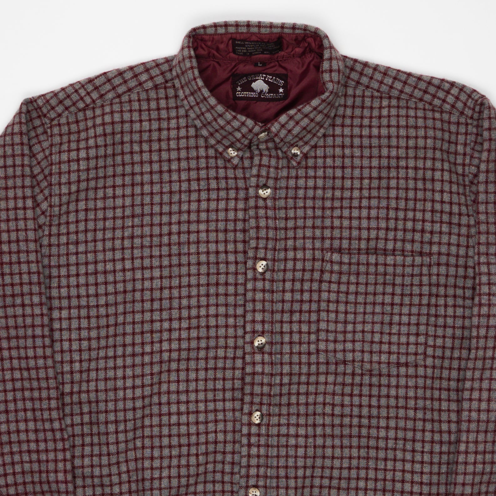 Vintage 80s Red + Beige Wool Checkered Button Up (L) | Rebalance Vintage.