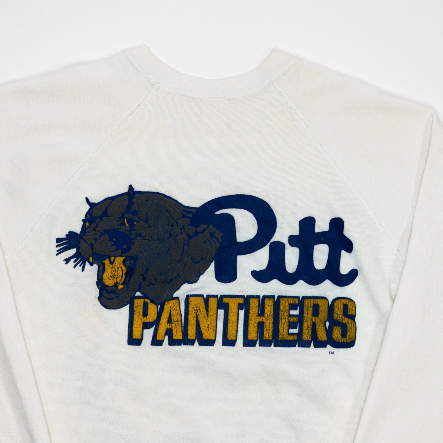 Vintage '88 White PITT Panthers Double Sided Crewneck (M) | Rebalance Vintage.