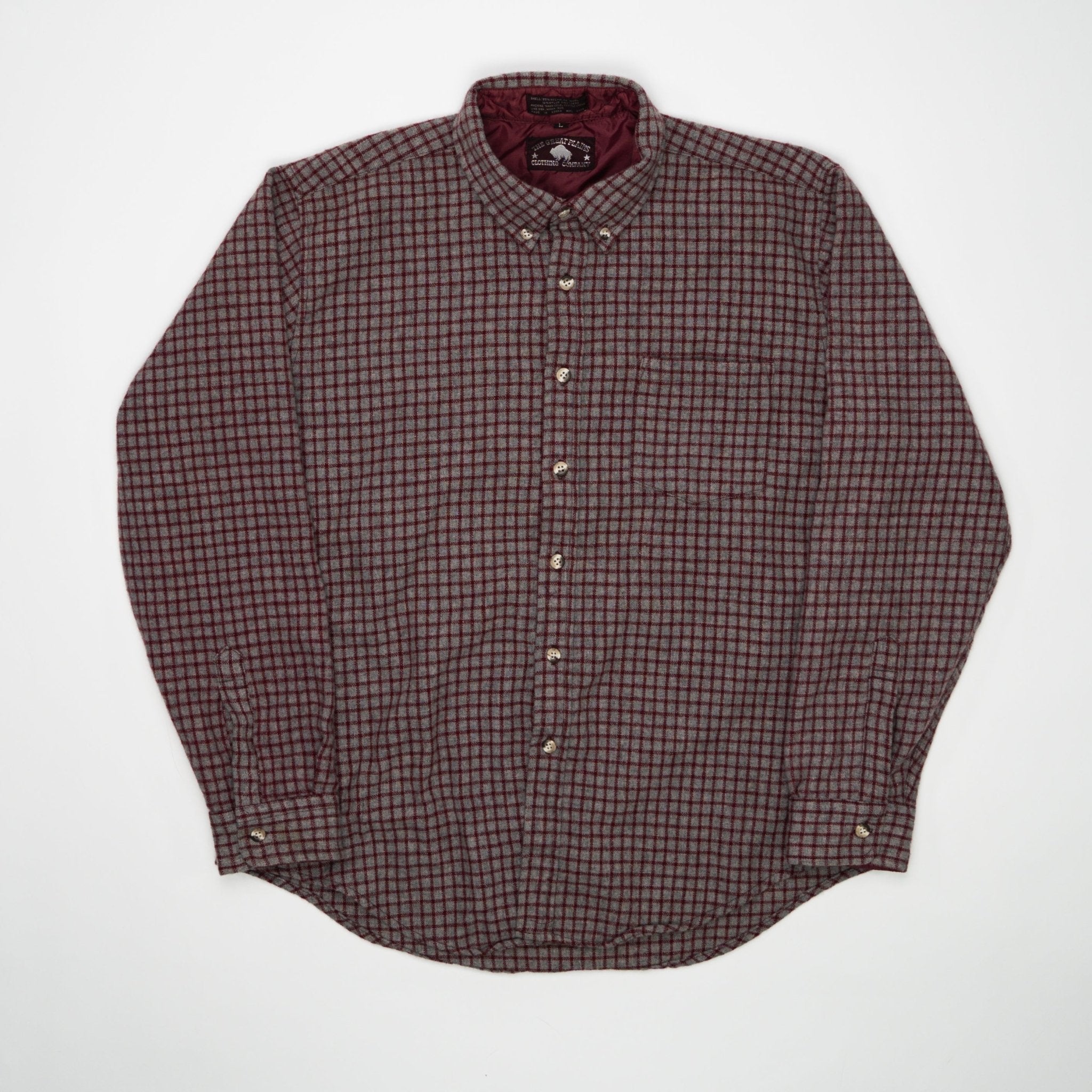 Vintage 80s Red + Beige Wool Checkered Button Up (L) | Rebalance Vintage.