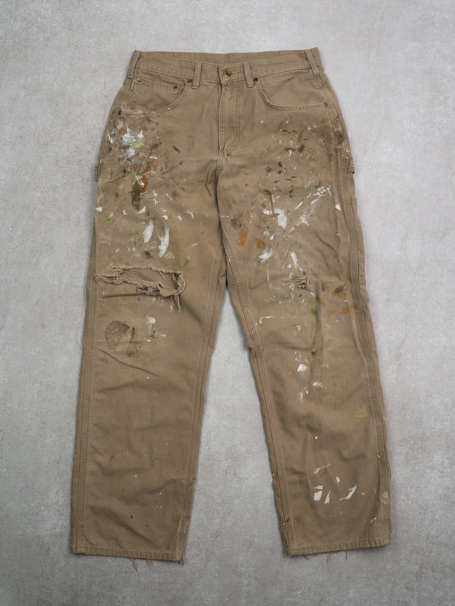 Vintage 90s Beige Carhartt Paint Splashed Pants (32 x 31)
