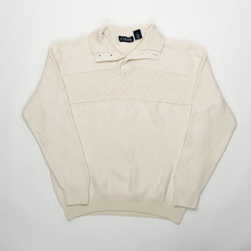 Vintage 90s Cream Chaps Knit 1/4 Button Sweater (M) | Rebalance Vintage.