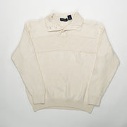 Vintage 90s Cream Chaps Knit 1/4 Button Sweater (M)