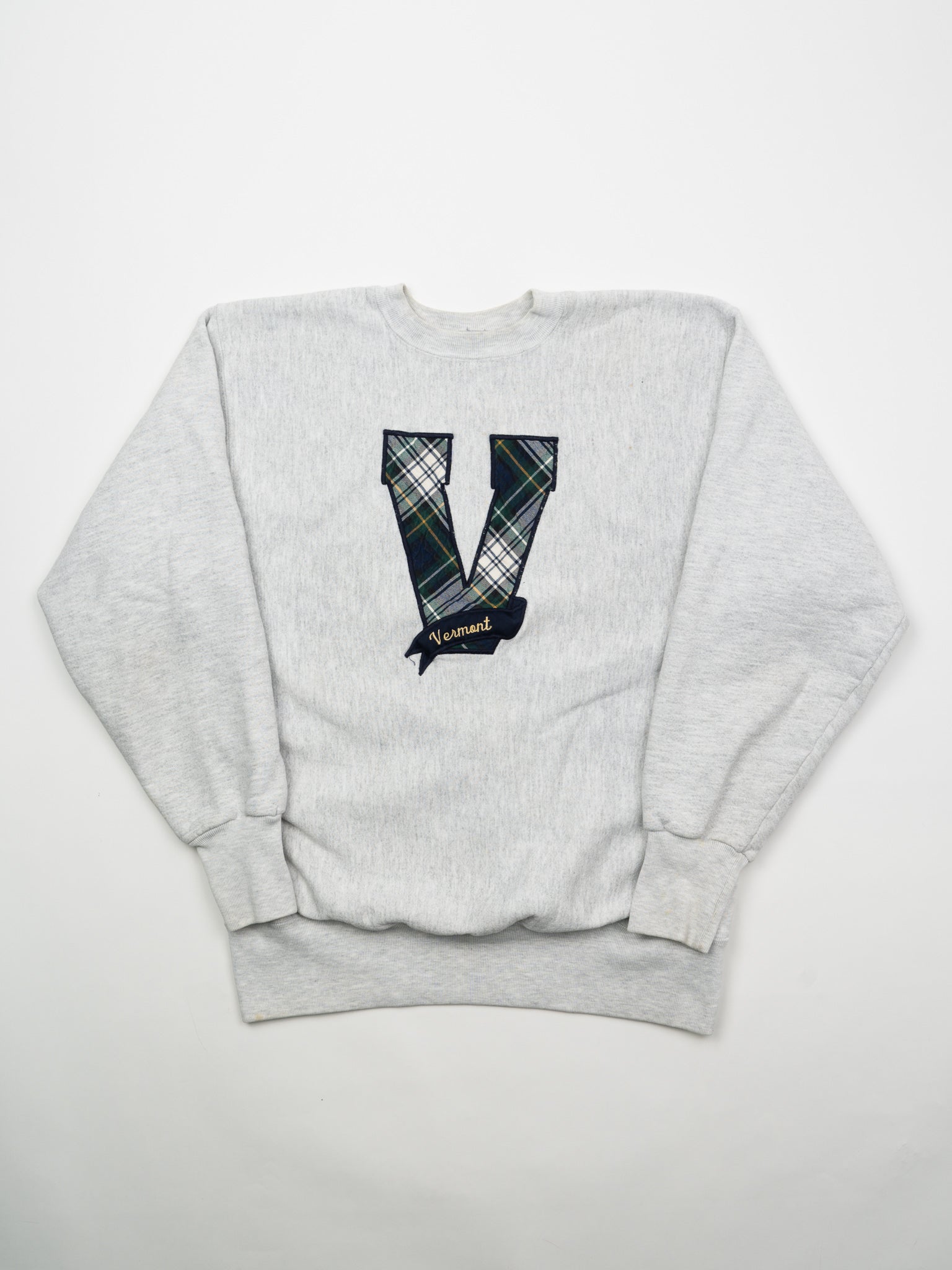 Vintage 90s Grey Plaid 'V' Vermont Crewneck (L)