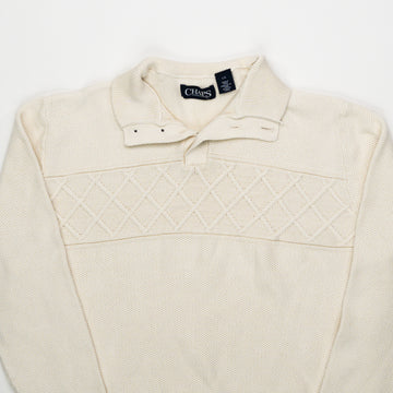 Vintage 90s Cream Chaps Knit 1/4 Button Sweater (M) | Rebalance Vintage.