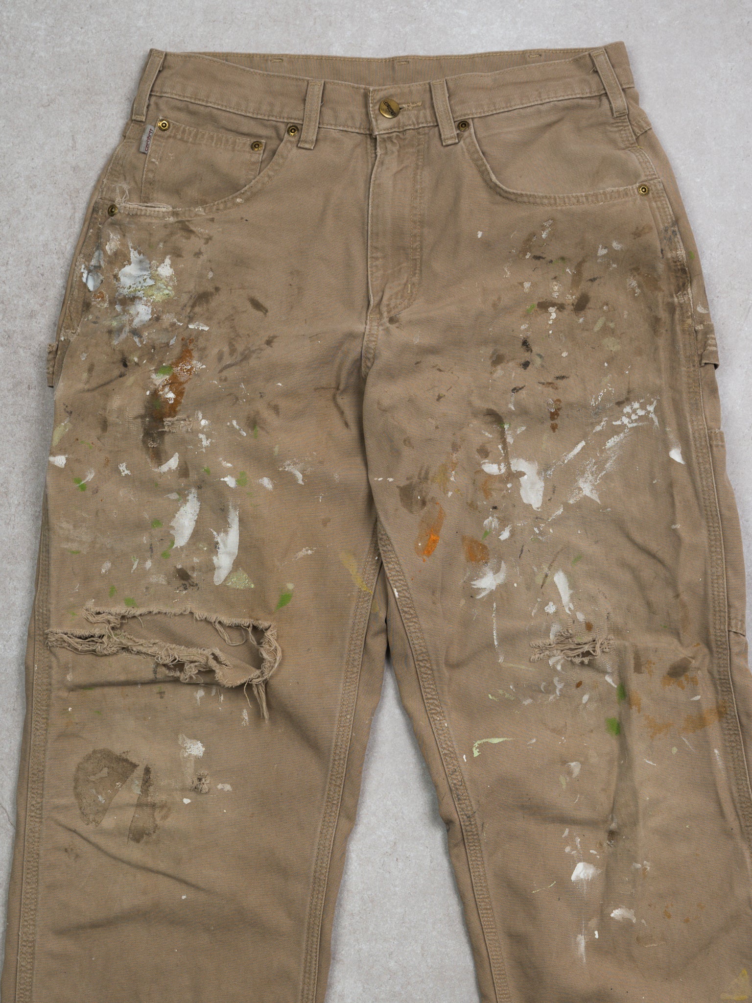Vintage 90s Beige Carhartt Paint Splashed Pants (32 x 31)