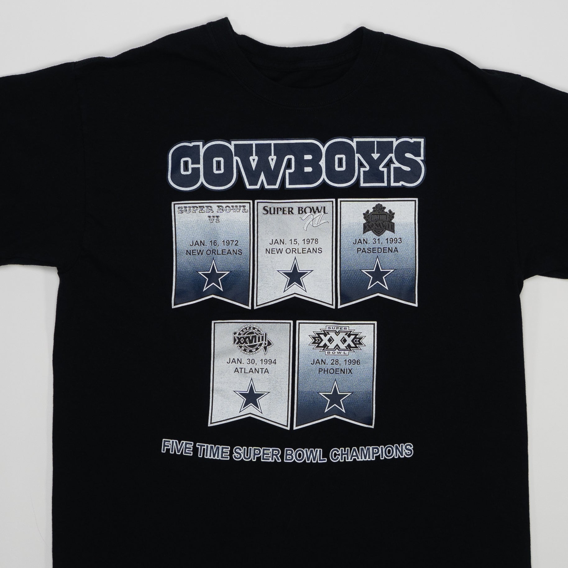 Vintage Black Cowboys Five Time Super Bowl Champion Tee (M) | Rebalance Vintage.