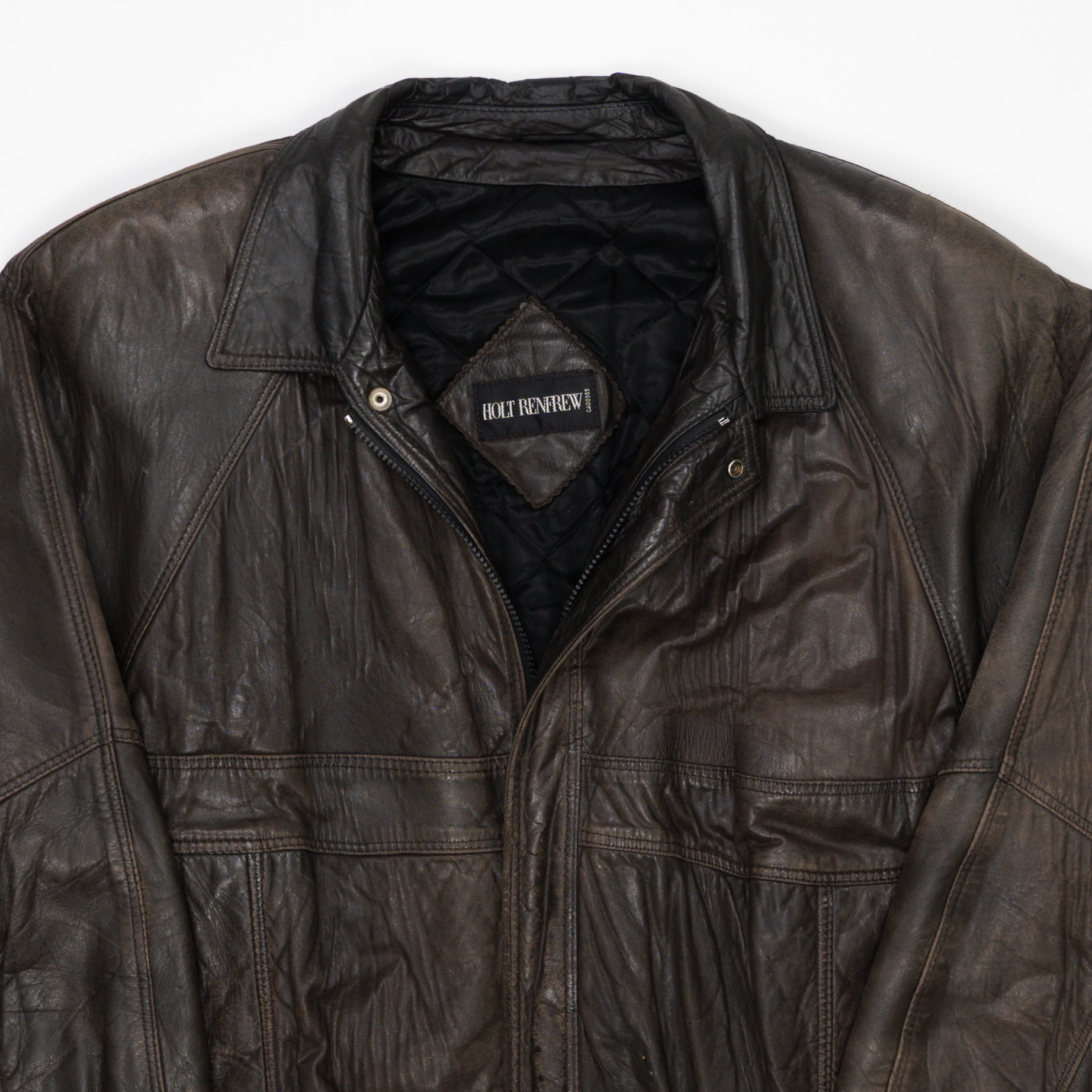 Vintage 80s Brown Holt Renfrew Leather Jacket (L) | Rebalance Vintage.