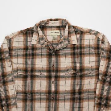 Vintage Eddie Bauer Beige, Orange, Green Plaid Long Sleeve (L) | Rebalance Vintage.
