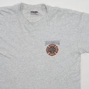 Vintage 90s Grey Firefighter Graphic Single Stitch Tee (M)