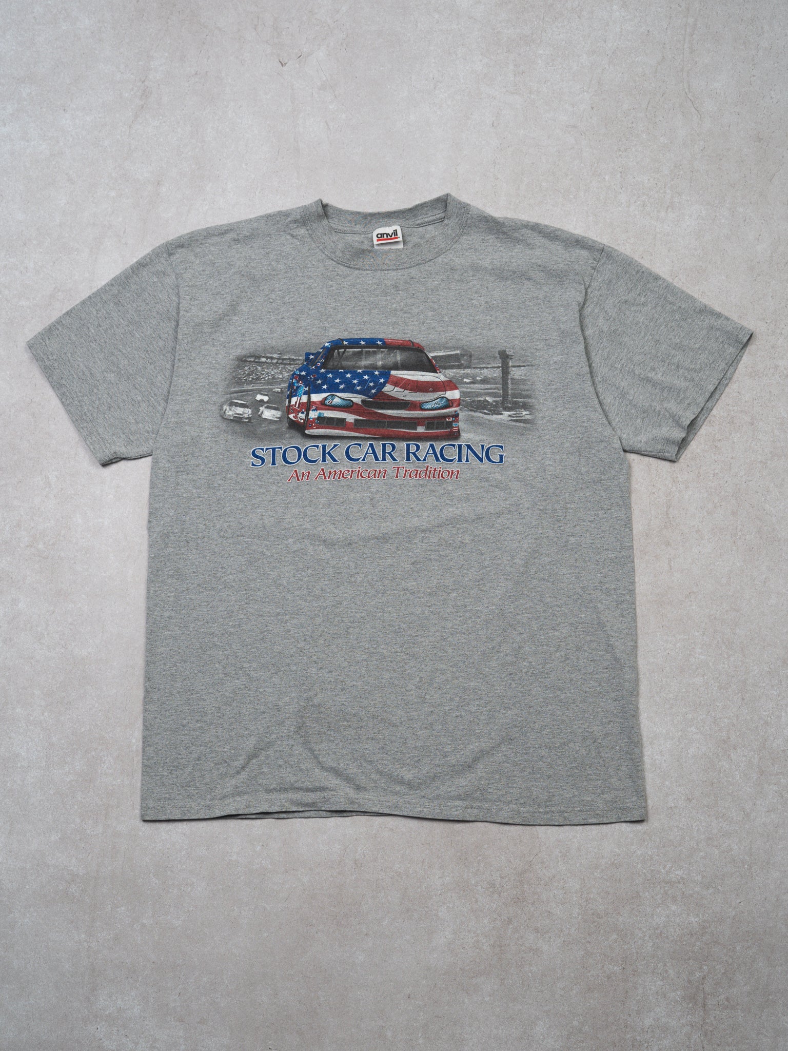Vintage 90s Grey Stock Car Racing Tee (M)