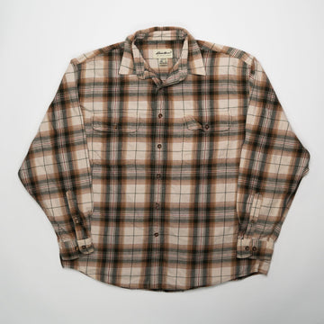 Vintage Eddie Bauer Beige, Orange, Green Plaid Long Sleeve (L) | Rebalance Vintage.
