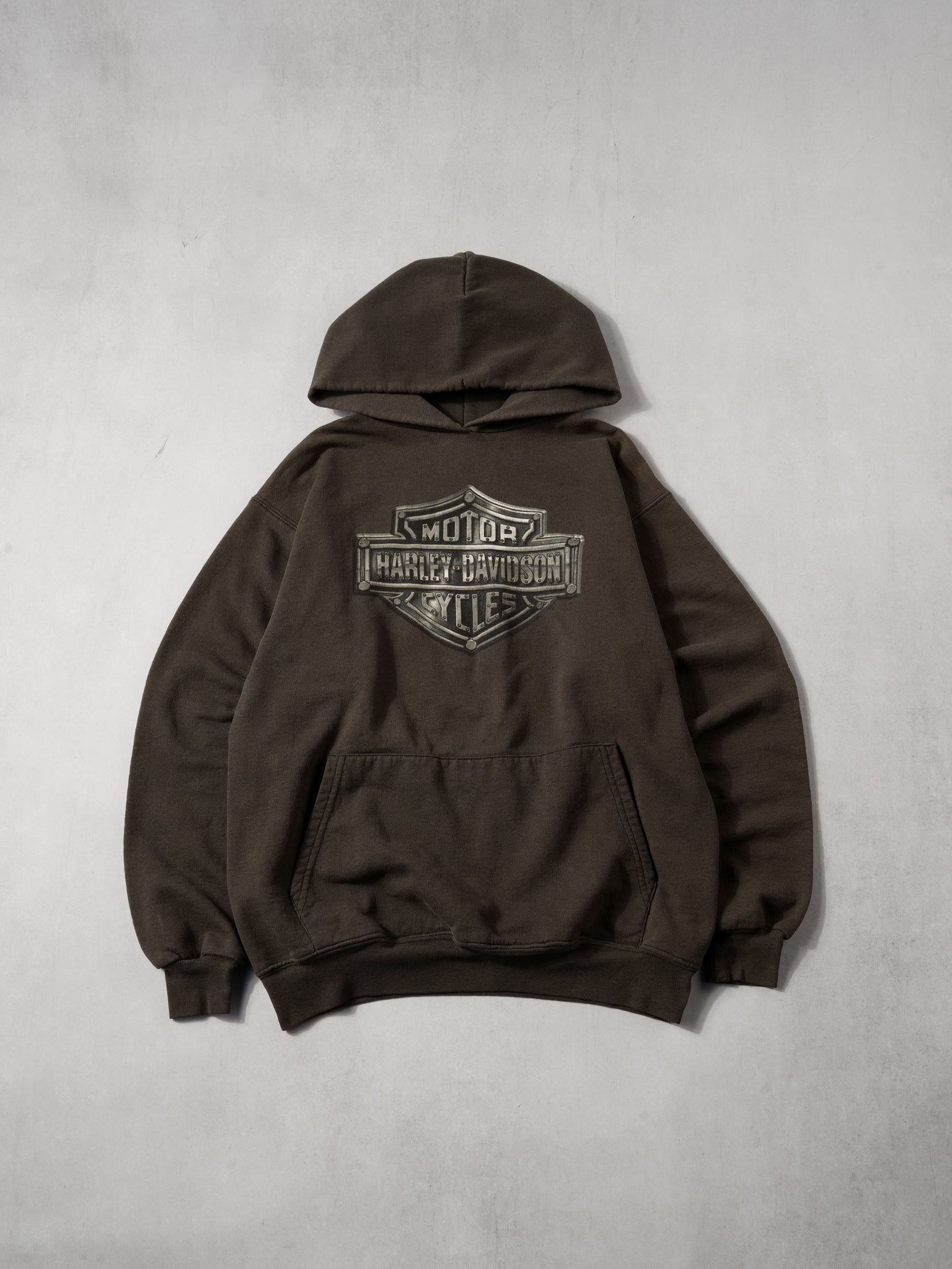 Vintage 90s Washed Brown Harley Davidson C & S MT. Pleasant MI Hoodie (M)
